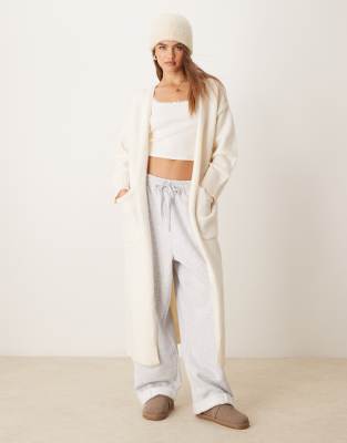 Glamorous Cozy Maxi Cardigan In Cream Knit-white