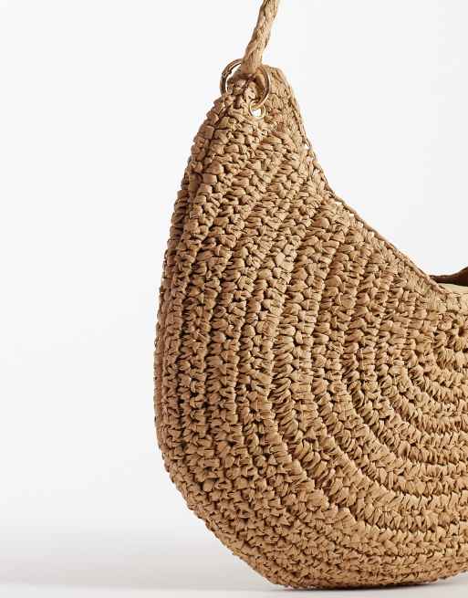 Glamorous crescent raffia beach bag in neutral , 3 of 4
