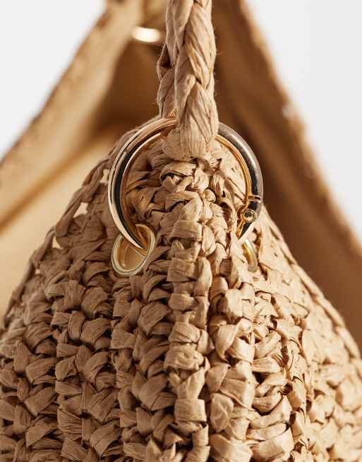 Glamorous crescent raffia beach bag in neutral , 4 of 4