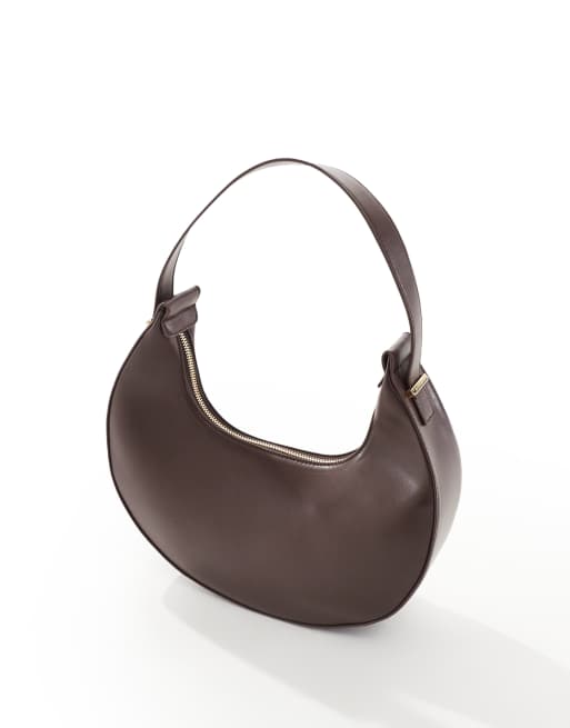 Glamorous crescent shoulder bag in chocolate brown