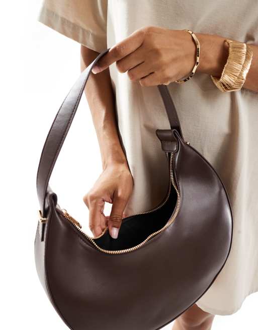 Glamorous crescent shoulder bag in chocolate brown