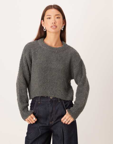 Glamorous crew neck crop jumper in dark grey - view 1