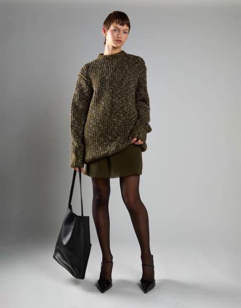 Glamorous Crew neck jumper in khaki fleck