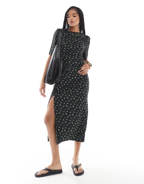 Glamorous crew neck midi dress in rosebud floral