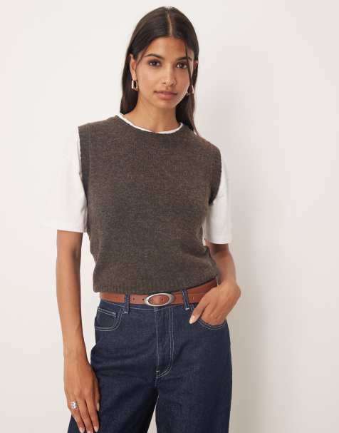 Glamorous crew neck vest top in dark brown marl