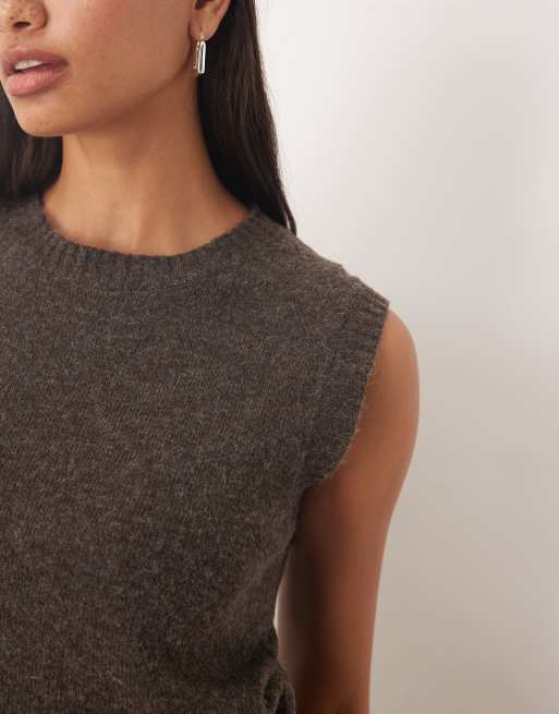 Glamorous crew neck vest top in dark brown marl, 2 of 4