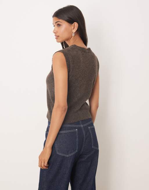 Glamorous crew neck vest top in dark brown marl, 4 of 4