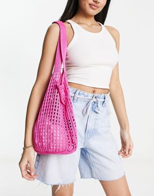 Glamorous crochet beach tote bag in pink
