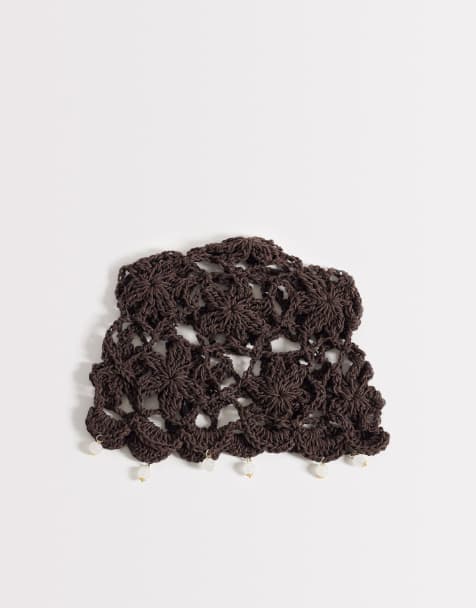 Glamorous crochet cap in dark brown - view 1
