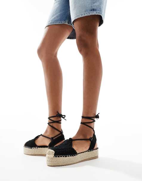 Glamorous crochet flat espadrilles in black - view 1
