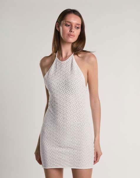 Glamorous Crochet halterneck mini dress in off white - view 1