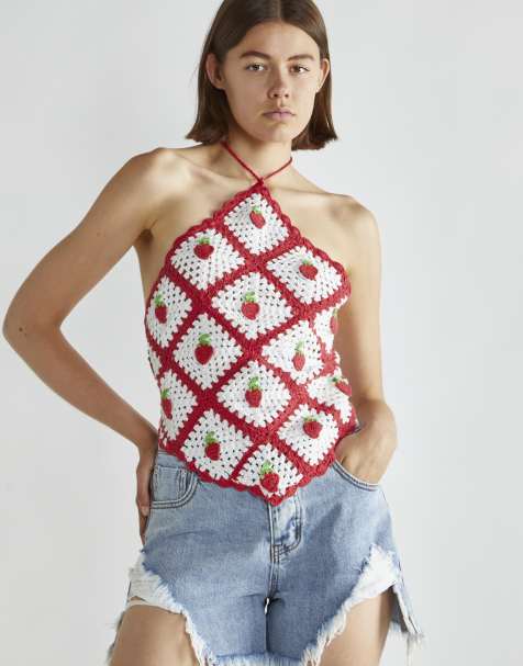 Glamorous Crochet halterneck top in strawberry crochet - view 1