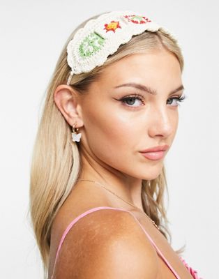 Glamorous crochet headband in cream multi