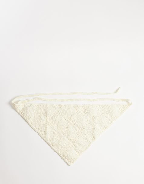 Glamorous crochet headscarf in cream floral  - view 1