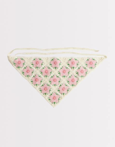 Glamorous crochet headscarf in pink floral - view 1