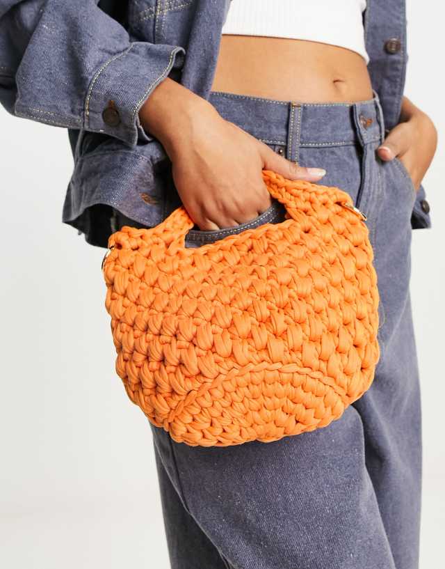 Glamorous crochet mini cross body bag in orange