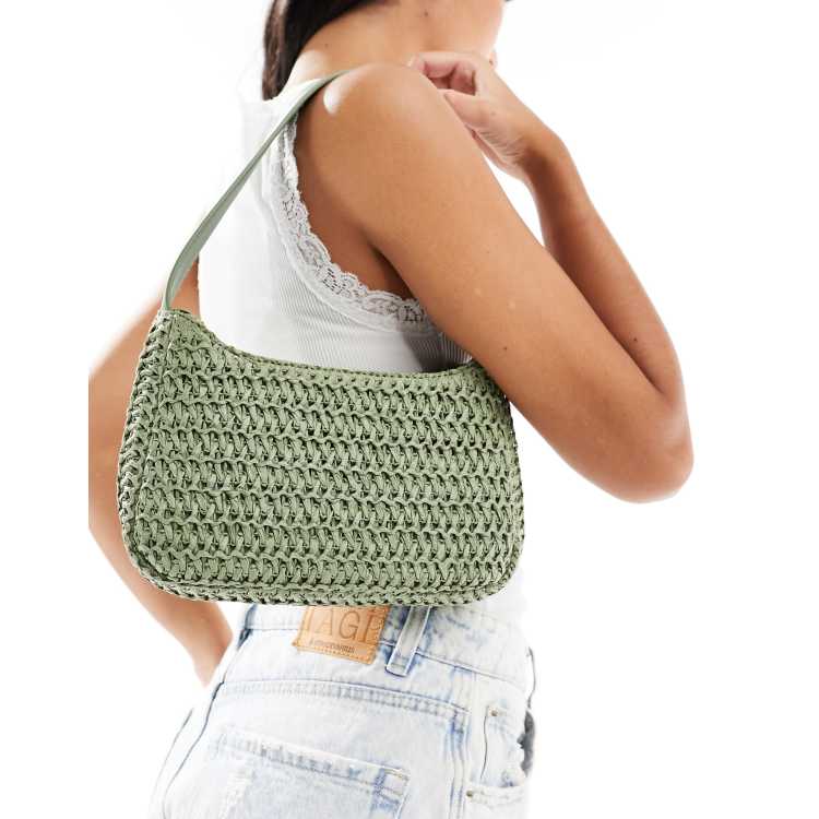 Glamorous crochet shoulder bag in sage green | ASOS