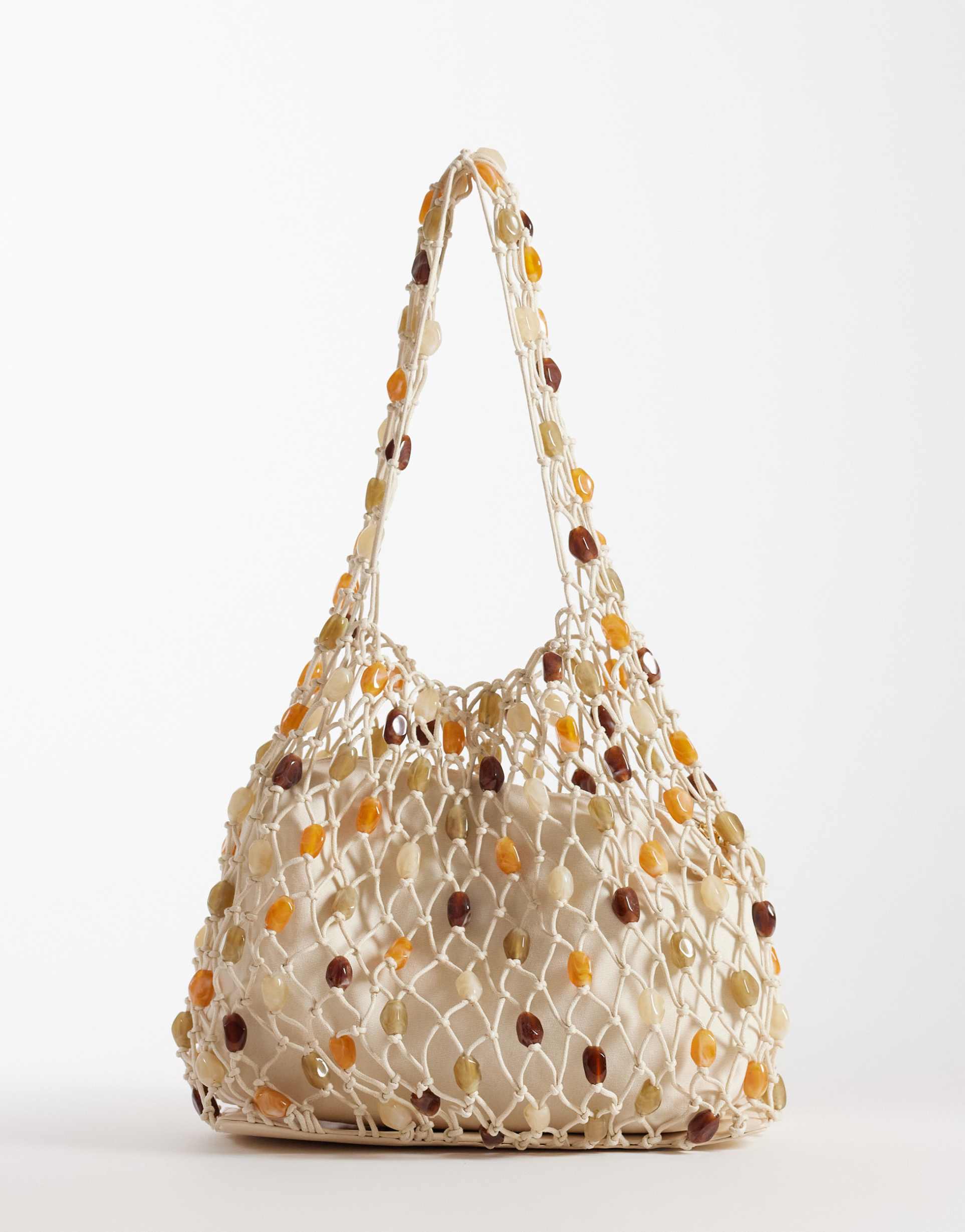 glamorous crochet slouchy beaded shoulder bag in cream