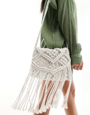 White Crochet Knitted Mini Shoulder Beach Bag main image 1