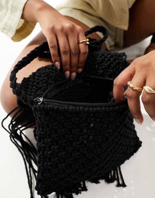 black crochet beach bag