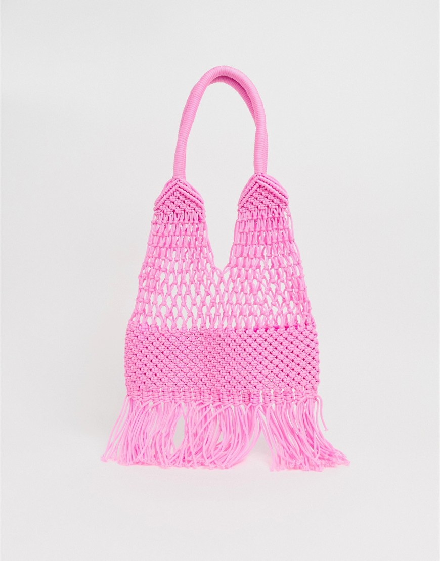 Glamorous crochet tote bag in neon pink