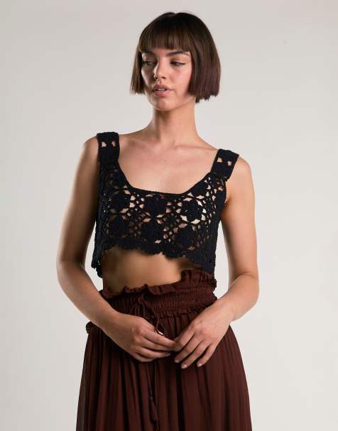 Glamorous Crochet vest top in black - view 1