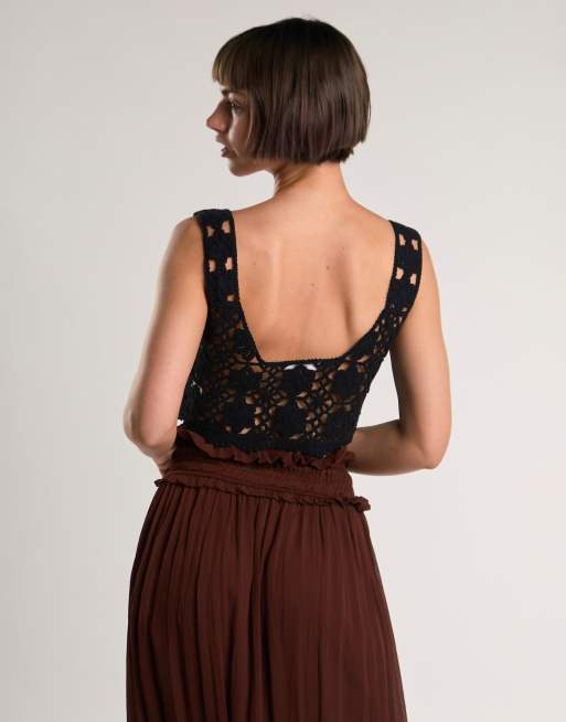 Glamorous Crochet vest top in black, 4 of 4