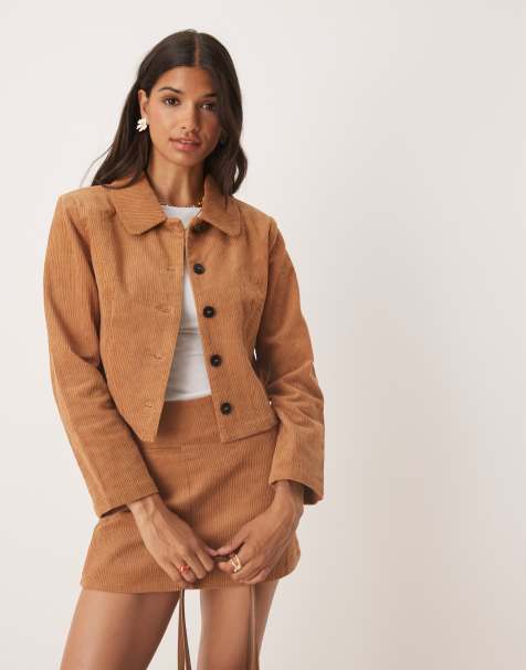 Glamorous crop cord jacket in brown co-ord - view 1