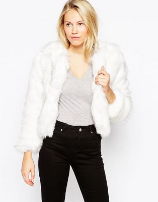 white faux fur cropped jacket
