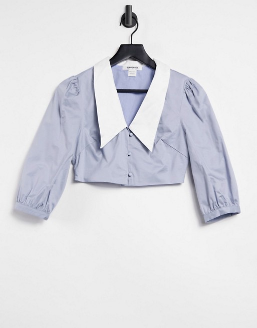 Glamorous crop shirt with volume sleeves and bib collar in poplin