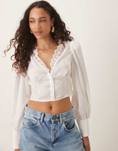 Glamorous Crop top with long sleeves in white - view 1