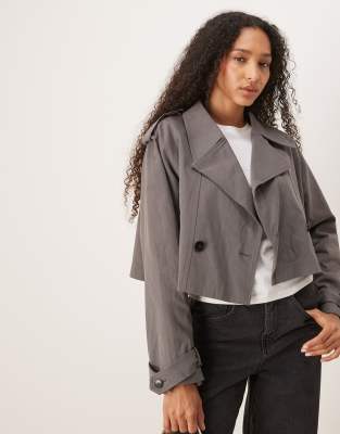 Glamorous Crop Trench Coat In Grey