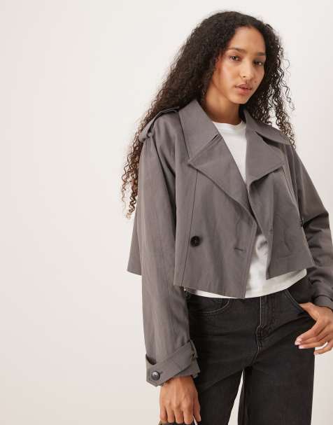 Glamorous crop trench coat in charcoal - view 1