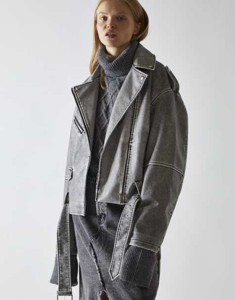 Glamorous Cropped biker jacket in grey distressed pu - view 1