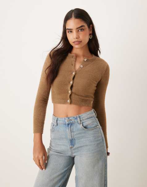 Glamorous cropped button down cardigan in mocha