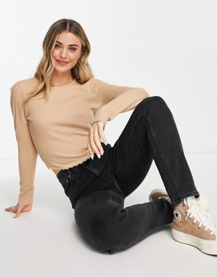 Glamorous cropped button down cardigan in stone