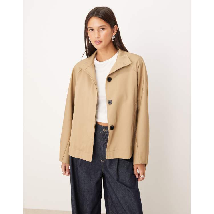 ジャケット・アウター eaphi big collar middle coat beige Glamorous cropped cape style trench coat in beige | ASOS