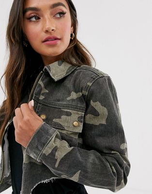 Glamorous cropped denim jacket in camo