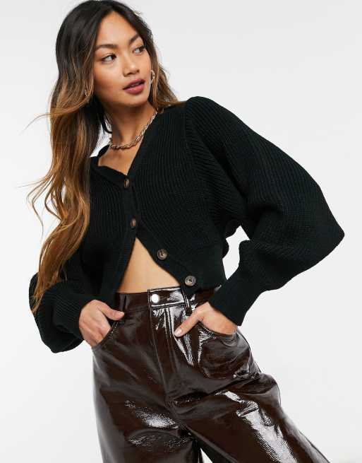 Cropped balloon 2025 sleeve cardigan