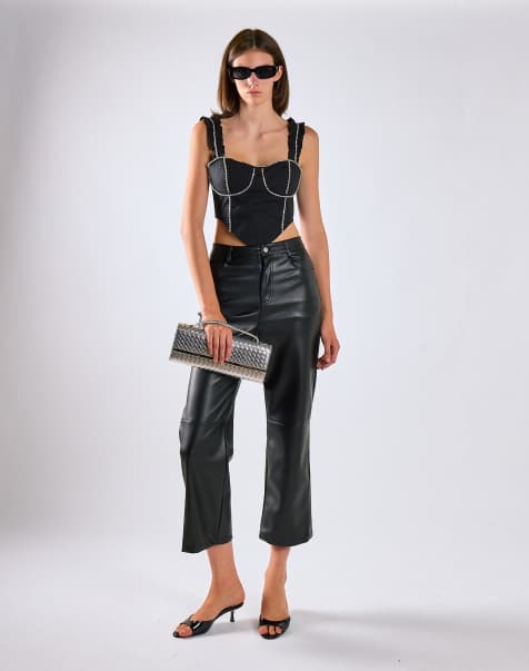 Glamorous Cropped pants in black pu - view 1