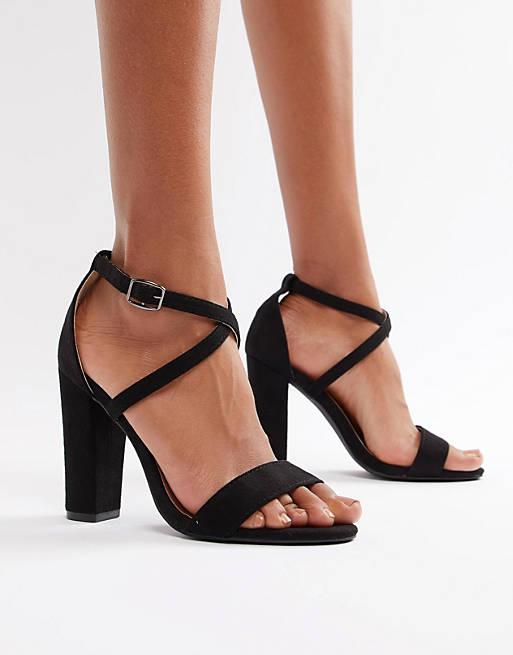 Glamorous cross strap block heeled sandals in black