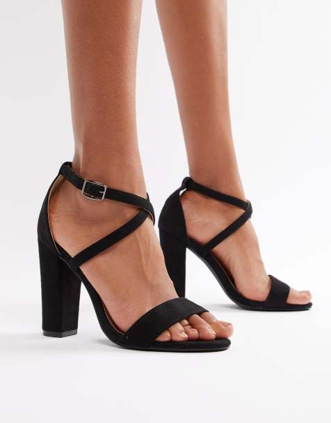 Glamorous cross strap block heeled sandals in black