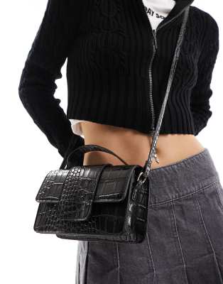 Glamorous crossbody croc PU bag in black | ASOS