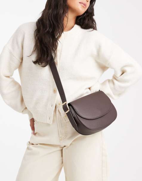 Glamorous crossbody saddle bag in chocolate brown - view 1