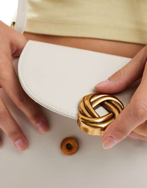 Glamorous crossbody saddle bag with gold clasp in cream, 3 of 4