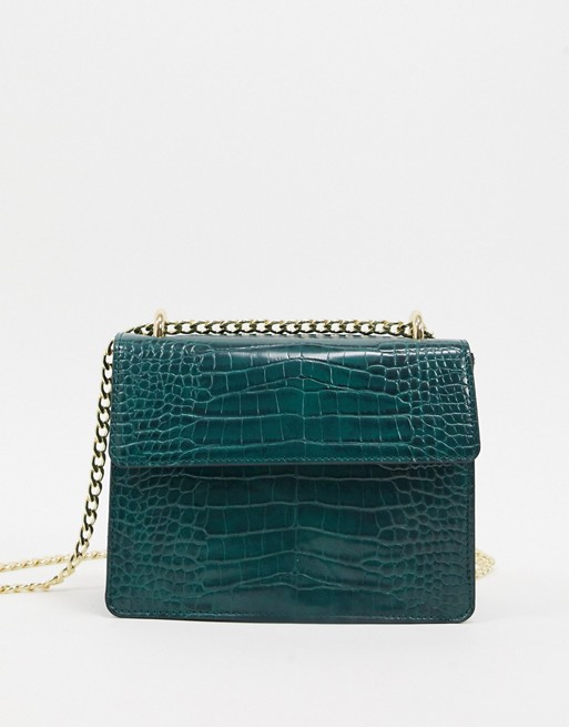 Glamorous crossbody back with gold chain strap in patent mock croc