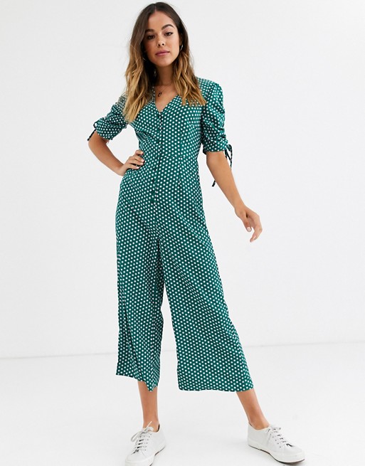 Glamorous culotte jumpsuit with puff sleeves in polka dot