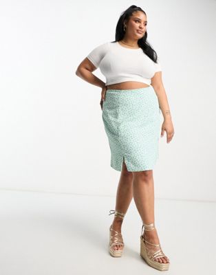 Glamorous Curve 90s mini shift skirt in mint lilac ditsy