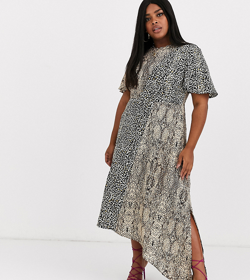 Glamorous Curve - Asymmetrische midaxi-jurk met dierenprint-Multi