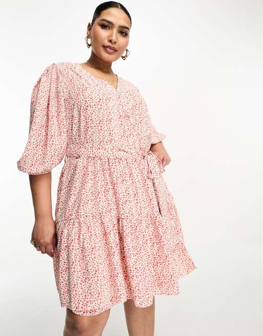 Glamorous Curve balloon sleeve wrap mini dress in vintage bud floral